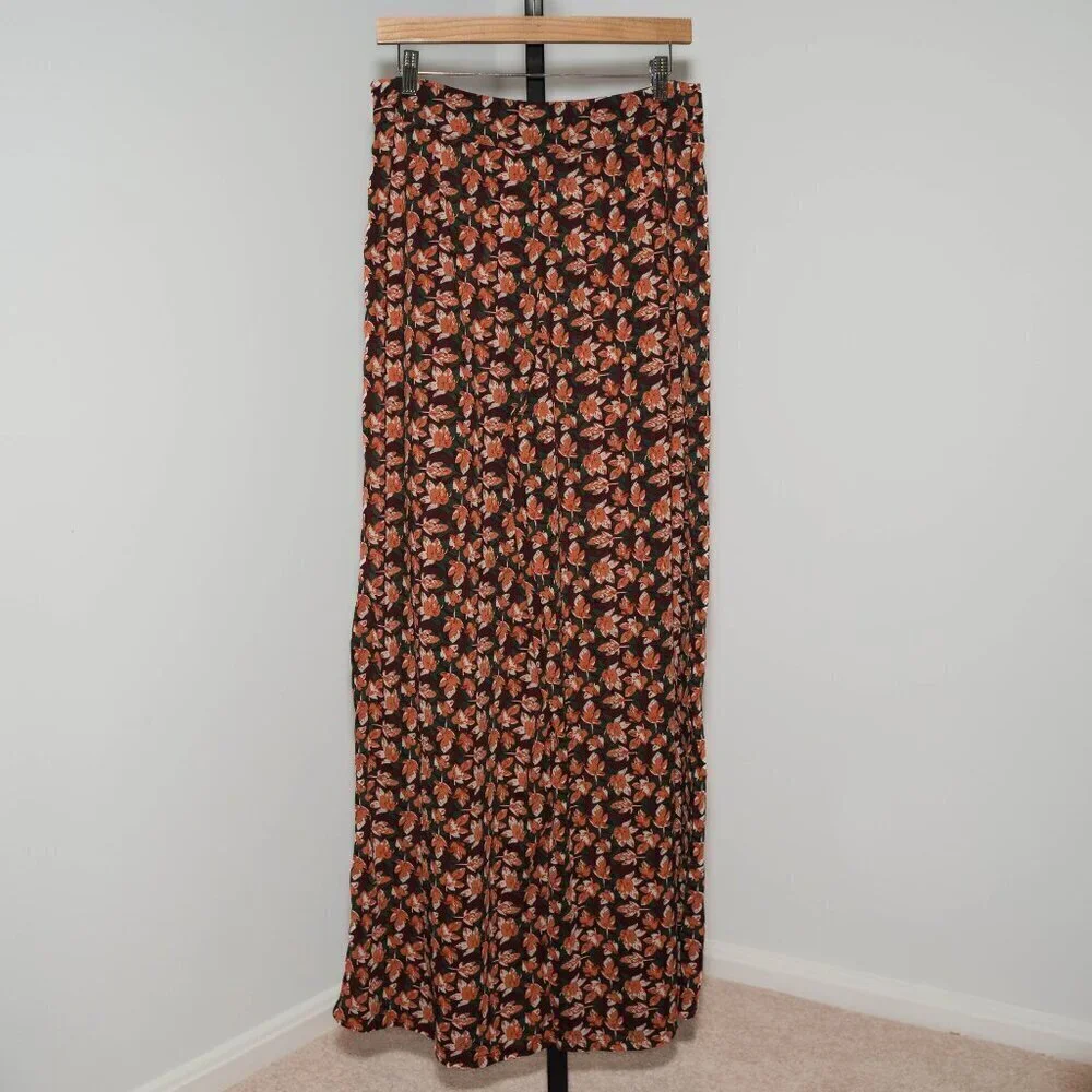 Flying Tomato Rust Leaf Palazzo Printed Pants High Rise Wide Leg - Size Large - Picture 3 of 3